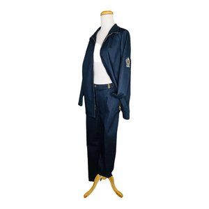 St John Vintage Denim 2 Piece Pant Suit With Crest on Jacket Sleeve